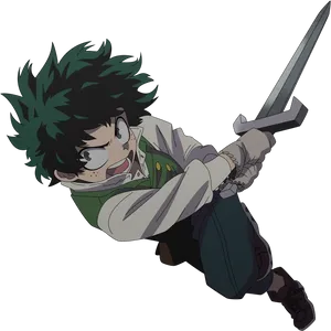 Deku_ Action_ Pose_with_ Sword PNG Image