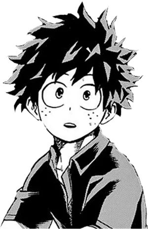 Deku Blackand White Manga Portrait PNG Image