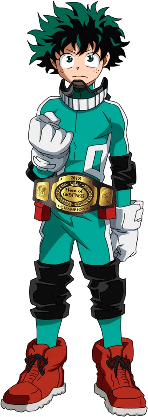 Deku Hero Costumewith Championship Belt PNG Image