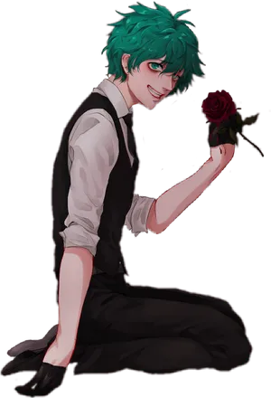 Deku_with_ Rose_ Offering PNG Image