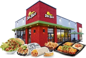 Del Taco Restaurantand Food Spread PNG Image