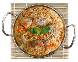 Delicious Vegetable Biryani Top View PNG Image