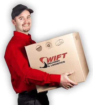 Delivery Man Holding Parcel Smiling PNG Image