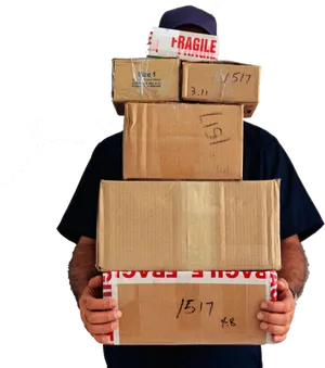 Delivery Man Holding Stackof Parcels PNG Image