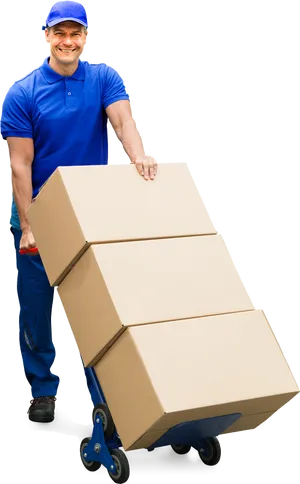 Delivery Manwith Hand Truckand Boxes PNG Image