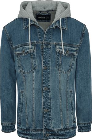 Denim Jacketwith Grey Hoodie Design PNG image with transparent background