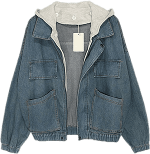 Denim Jacketwith Hoodieand Tag PNG image with transparent background