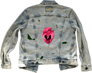 Denim Jacketwith Rose Design PNG image with transparent background