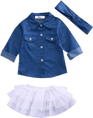 Denim Shirtand White Tutu Setfor Kids PNG image with transparent background