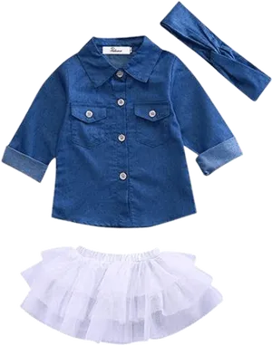 Denim Shirtand White Tutu Setfor Kids PNG Image