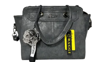 Designer Black Leather Handbagwith Accessories PNG Image