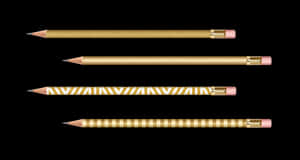 Designer Golden Pencils Set PNG