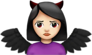 Devil Horned Emoji Girl With Wings PNG Image