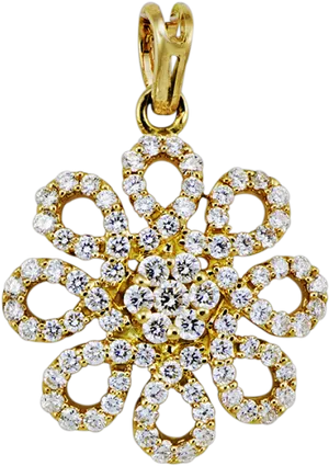 Diamond Floral Pendant Gold Jewelry PNG Image