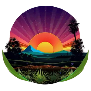 Digital Retro Sunset Landscape Png 06252024 PNG Image