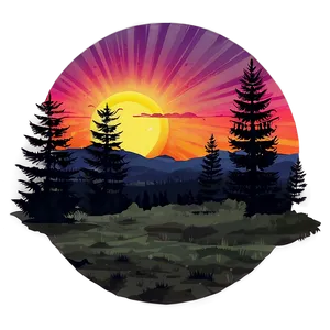 Digital Retro Sunset Landscape Png Jst83 PNG Image