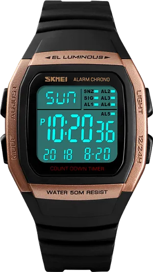 Digital Sports Wristwatch Display PNG Image