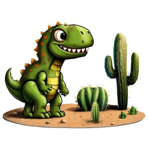 Dino And Cactus Desert Png Vhp PNG Image