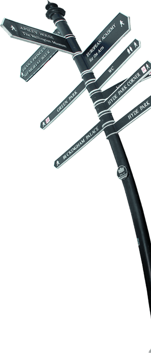 Directional Signpost London Attractions PNG image with transparent background