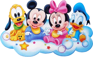 Disney Friends On Cloud Illustration PNG Image