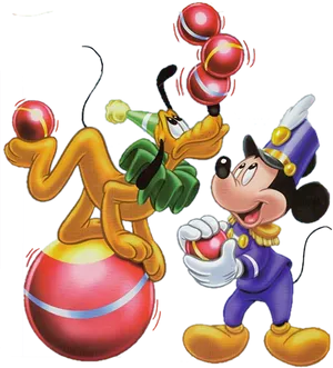 Disney Plutoand Mickey Juggling Performance PNG Image