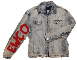 Distressed Denim Jacketwith Red Accent PNG image with transparent background