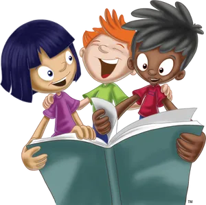 Diverse Children Reading Together PNG Image