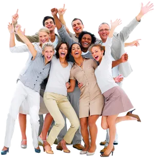 Diverse Group Celebration Pose PNG Image