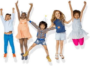 Diverse Groupof Happy Children Jumping PNG with transparent background