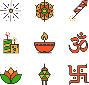 Diwali Festival Icons Set PNG image with transparent background