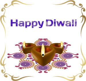 Diwali Greetingwith Traditional Earthen Lamps PNG image with transparent background