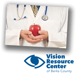 Doctor Holding Apple Vision Resource Center Ad PNG Image