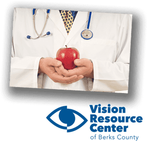 Doctor Holding Apple Vision Resource Center PNG image with transparent background