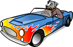 Dog Driving Flame Painted Sports Car PNG with transparent background