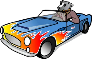 Dog Driving Flame Painted Sports Car PNG Image