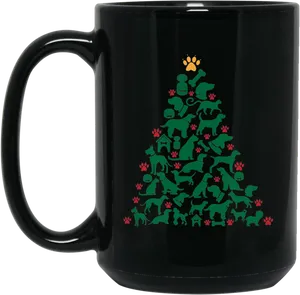 Dog Themed Christmas Tree Mug PNG Image