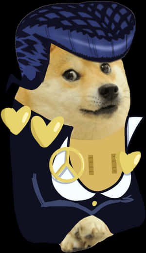 Doge In Blue Beretand Peace Vest.jpg PNG image with transparent background