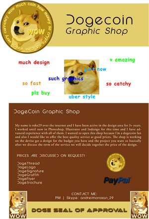 Dogecoin Graphic Shop Advertisement PNG image with transparent background