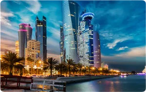 Doha Skyline Twilight Qatar PNG Image