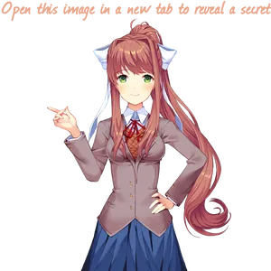 Doki_ Doki_ Literature_ Club_ Monika_ Pointing PNG Image