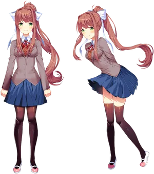 Doki Doki Literature Club Monika Standingand Posing PNG Image