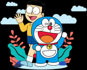 Doraemonand Nobita Friendly Pose PNG image with transparent background