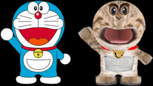 Doraemonand Realistic Version Comparison PNG image with transparent background