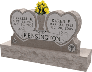 Double Heart Headstonewith Flowers PNG image with transparent background