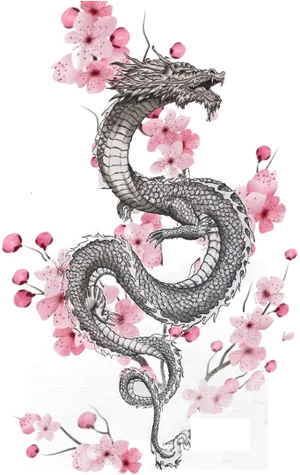 Dragon Cherry Blossom Tattoo Design PNG Image