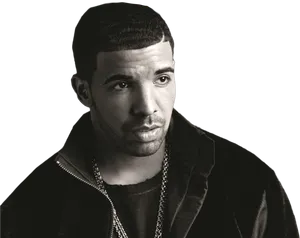 Drake Portrait Blackand White PNG Image