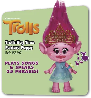 Dream Works Trolls Hug Time Feature Poppy Toy PNG Image