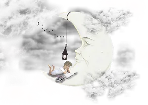 Dreamy Moonlit Reading PNG Image