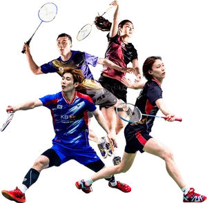 Dynamic Badminton Players Action Shots PNG Image