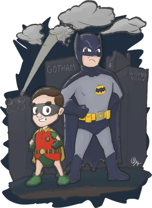 Dynamic Duoin Gotham City Illustration PNG Image